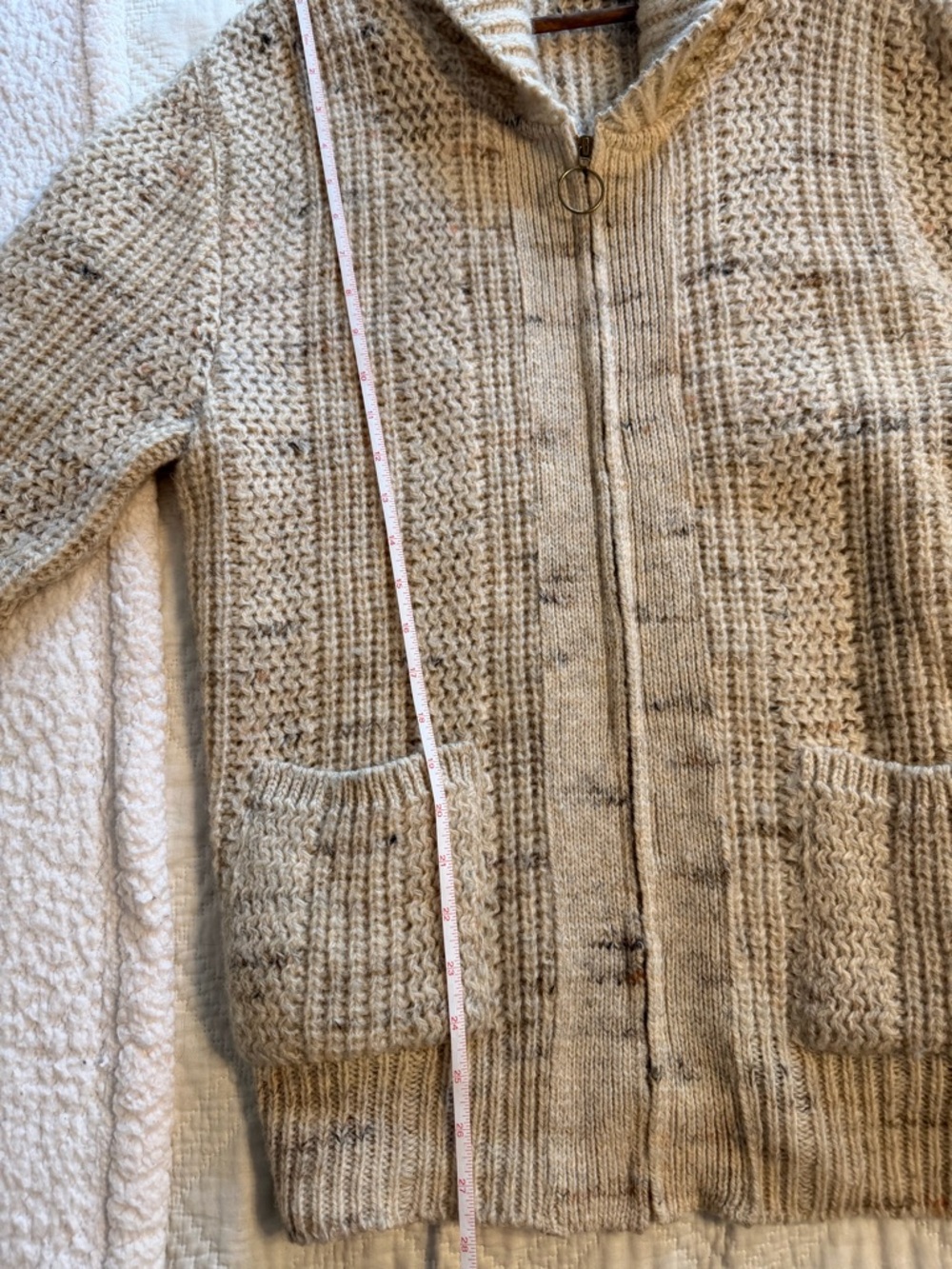 Pendleton 70’s Cream Zip-Up Chunky Cardigan with Ring Pull - Picture 6 of 8